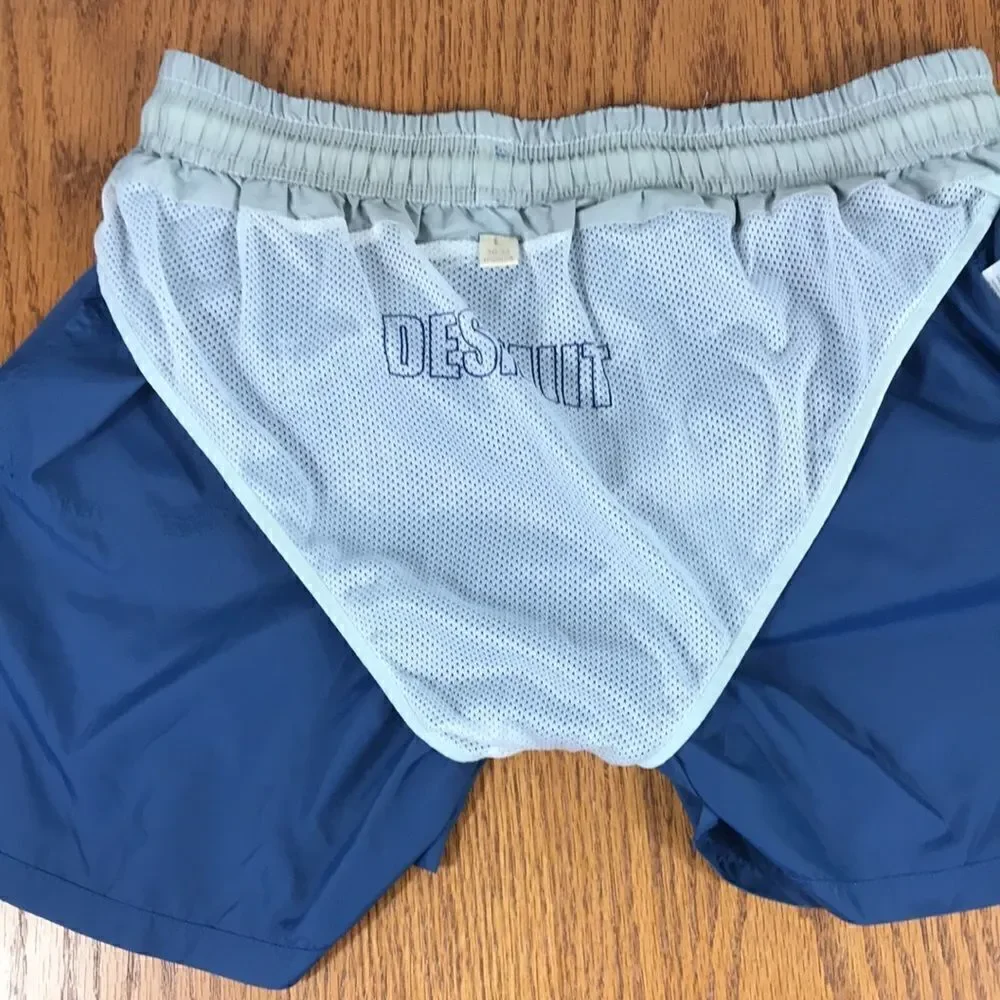 {DESMIT} Men’s Swim Shorts, Blue w/neon tie Size large 30-32 EUC swim trunks